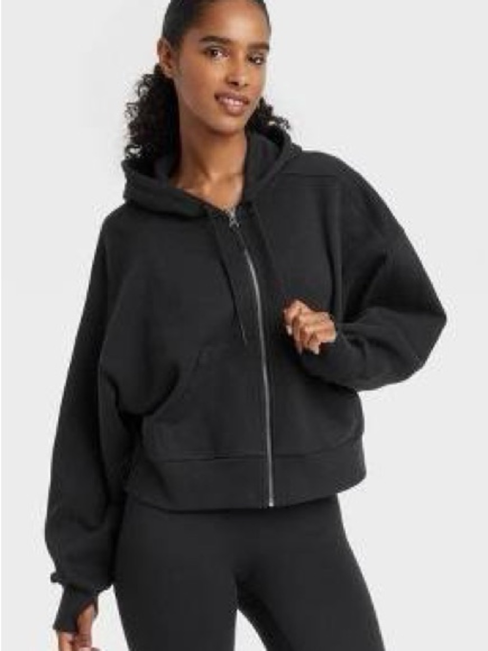 Joylab Black Zip-Up Hooded Sweatshirt for Women